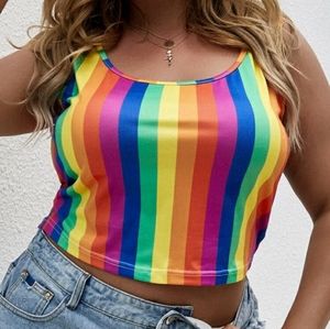 Rainbow Stripe Stretchy 2XL Tank Top Plus Pride